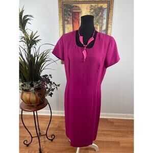 Worthington Sheath Dress Womens 14T Magenta Square Neck Jewel Tone Professional